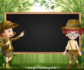 Children and blackboard cartoon background pattern vector