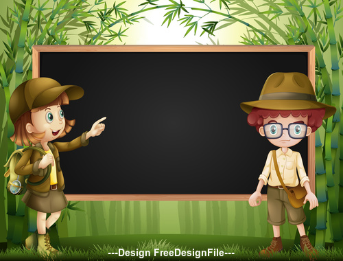 Children and blackboard cartoon background pattern vector free download