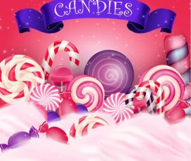 Colorful candy with realistic blue ribbon cover vector