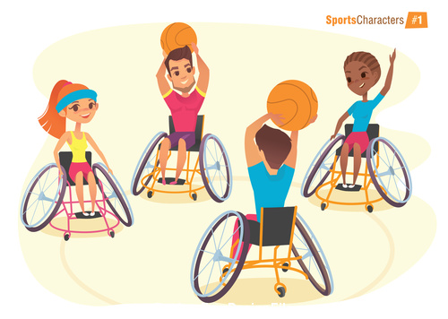 Disabled children playing basketball vector