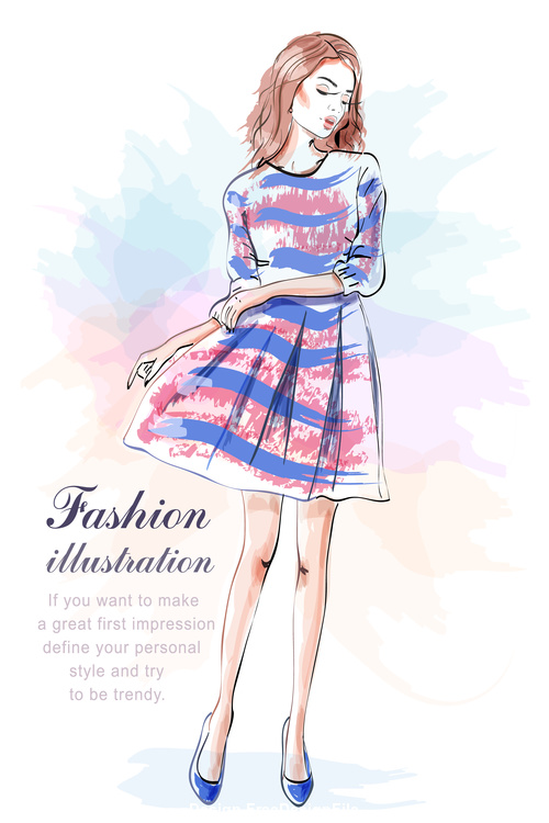 Dress girls watercolor vector