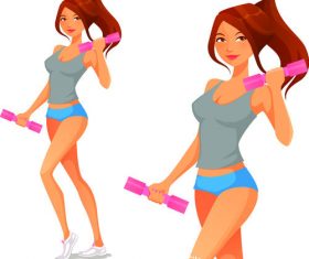 Dumbbell fitness girl cartoon vector