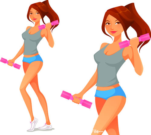 Dumbbell fitness girl cartoon vector