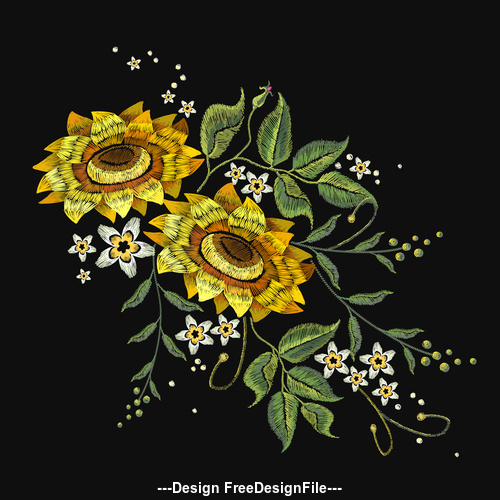 Elegant delicate embroidery flower pattern vector
