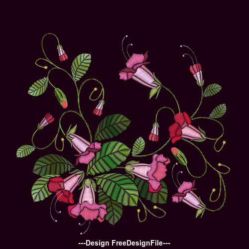Embroidered petunia pattern vector