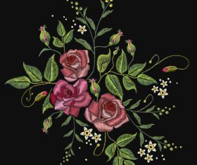 Embroidered red rose pattern vector