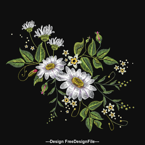 Embroidery flower and flower bud pattern vector