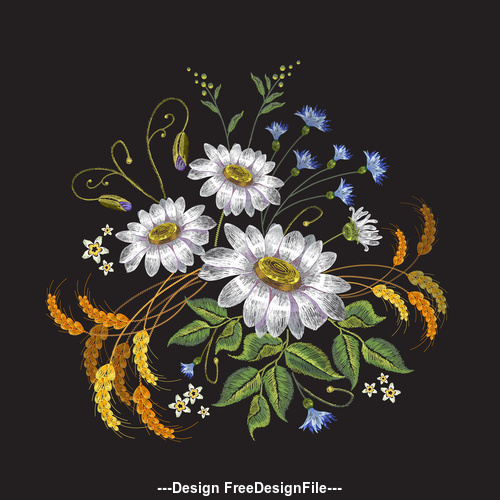Embroidery flower and wheat pattern vector