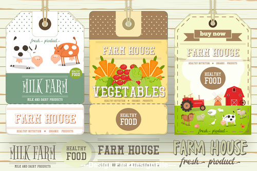 Farm cow and food label vector