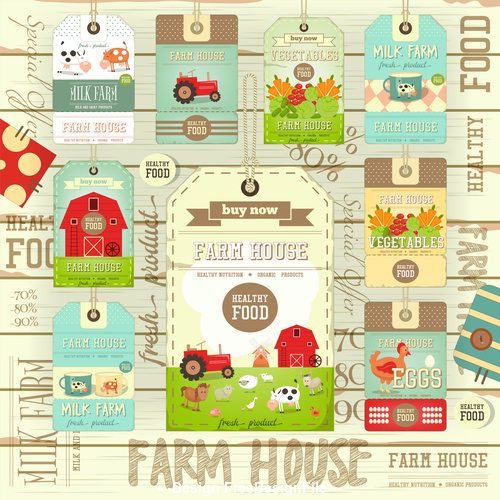 Farm price tags wooden background vector