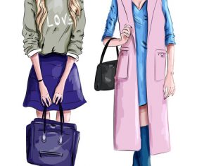 Fashionable illustration of girls vector