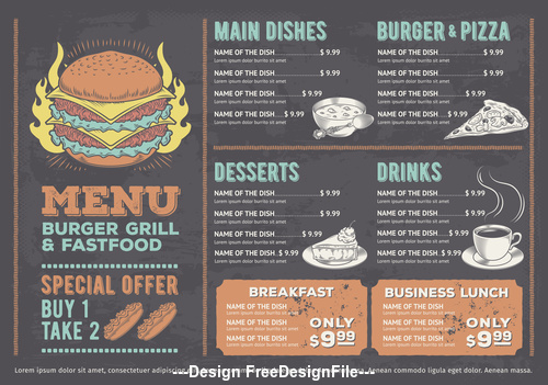 Fast food and burger grill Menu Template vector