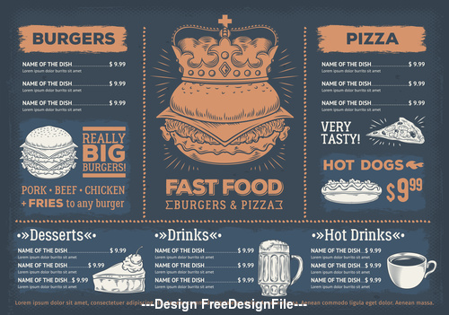 Fast food menu template vector