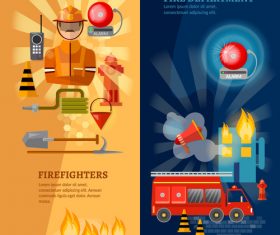 Fire efighters and equipment banner vector