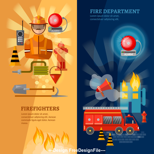 Fire efighters and equipment banner vector