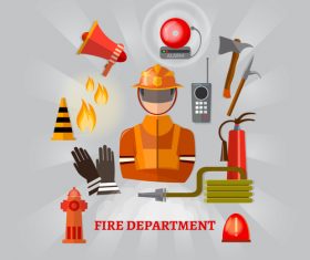 Fireman and fire safety equipment banner vector