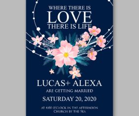 Floral wedding invitation template vector 02
