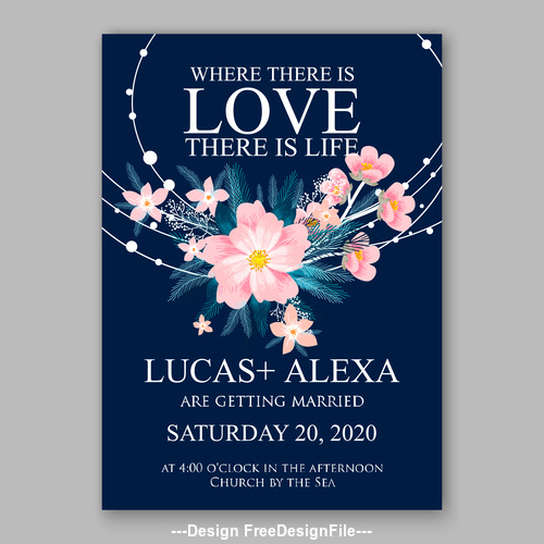 Floral wedding invitation template vector 02