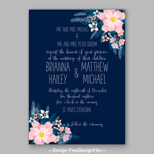 Floral wedding invitation template vector 04