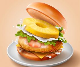 Fruit burger advertising vector