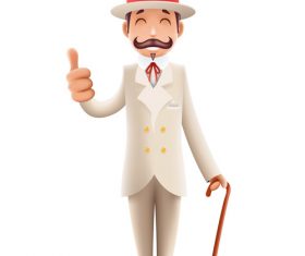Gentleman wearing white costume thumbs up vector