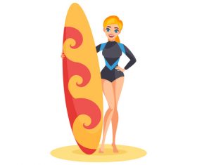 Girl and surfboard cartoon vector