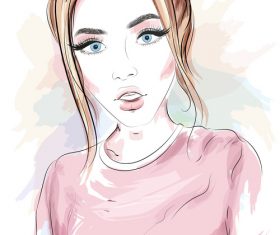 Girl fashion hairstyle watercolor vector