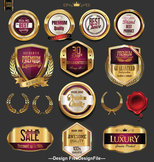 Golden badges and labels set vector