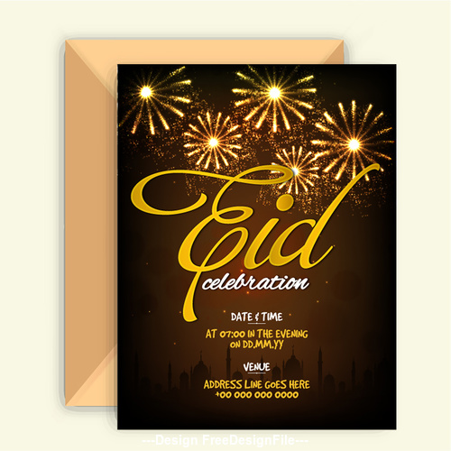 Golden fireworks for eid mubarak Vector