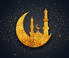 Golden ramadan festival glittering moon background vector