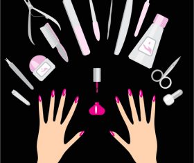 Hand with makeup accessories vector