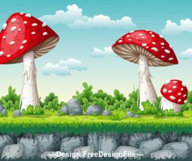 Huge red mushroom on cartoon meadow vector