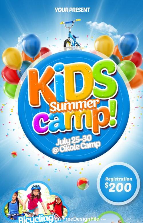 Kids Summer Camp Roll-up Banner PSD Template