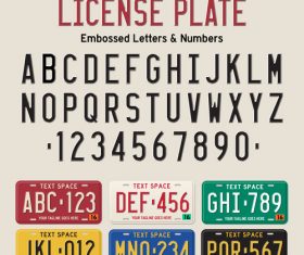 LICENSEPLATE number and alphabet Vector
