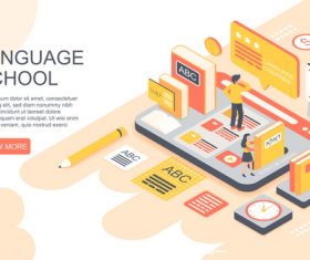 Language school flat isometric vector