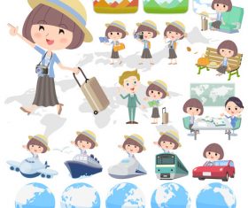 Mash hair blue cardigan woman travel vector