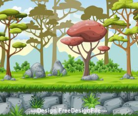 Natural scenery cartoon green tree vector