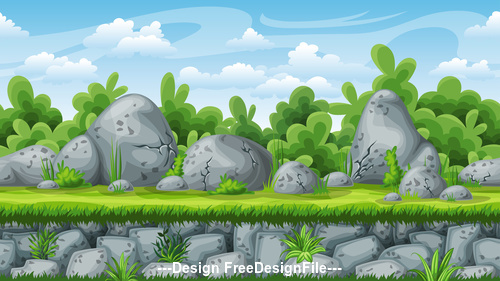 Natural scenery cartoon stone and weed vector