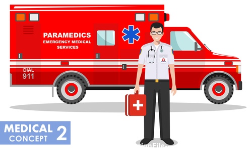 Paramedics and ambulance vector