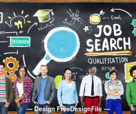People with job and blackboard stock photo