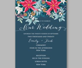 Blue floral wedding invitation template vector free download