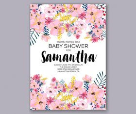 Pink floral wedding invitation template vector