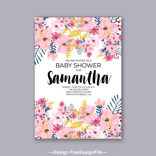 Pink floral wedding invitation template vector