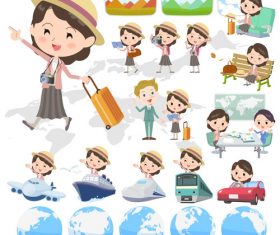 Pink jacket Middle woman travel vector