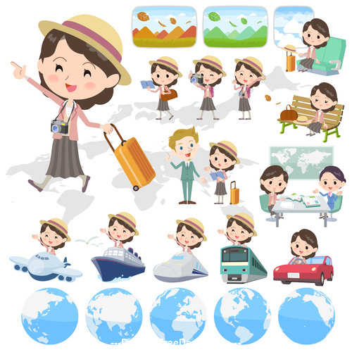 Pink jacket Middle woman travel vector
