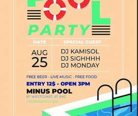 Pool party flyer psd template design