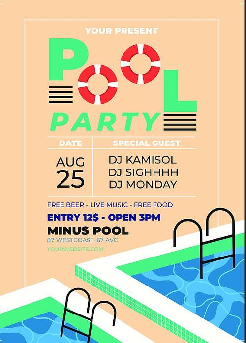 Pool party flyer psd template design