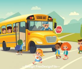 Primary school student and school bus vector