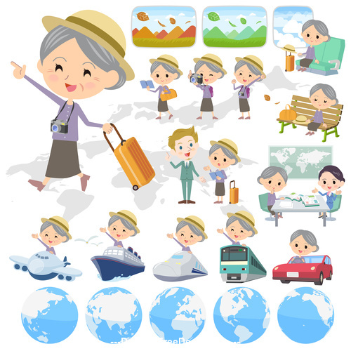Purple clothes grandmother travel vector