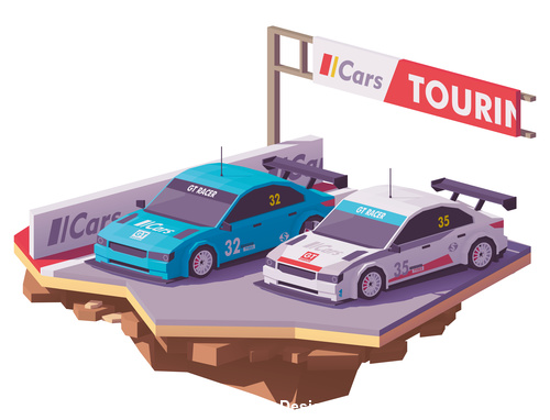 Racing car on the road 3d isometric vector